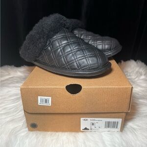 UGG Scuffette II Black Quilted Leather Slippers